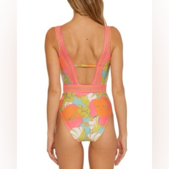 Women’s Trina Turk One Playa De Flor Plunging Piece Swimsuit Sz 12 Summer Beach - Picture 2 of 8